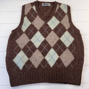 Kenneth Allen LTD vintage Brown Pink argyle wool Sweater vest women’s size large